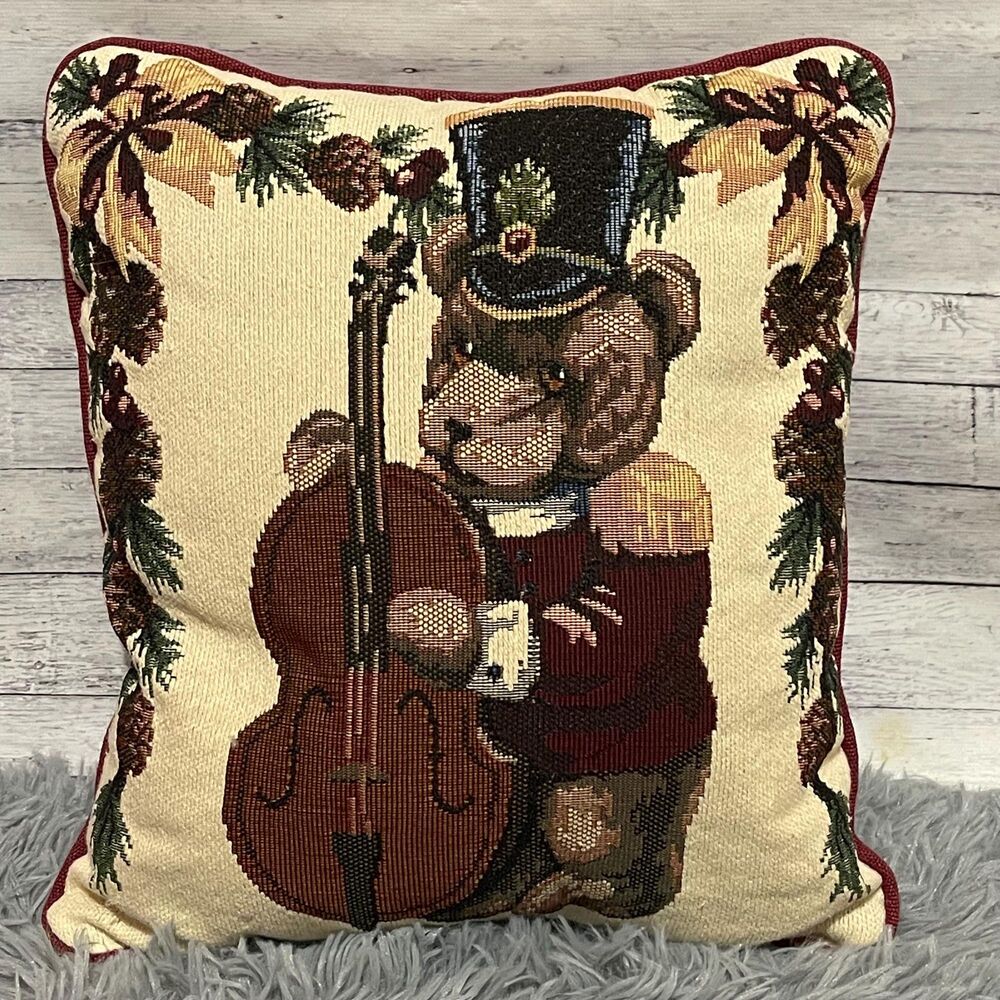DAKOTAH Christmas Bear W/Cello Tapestry Pillow